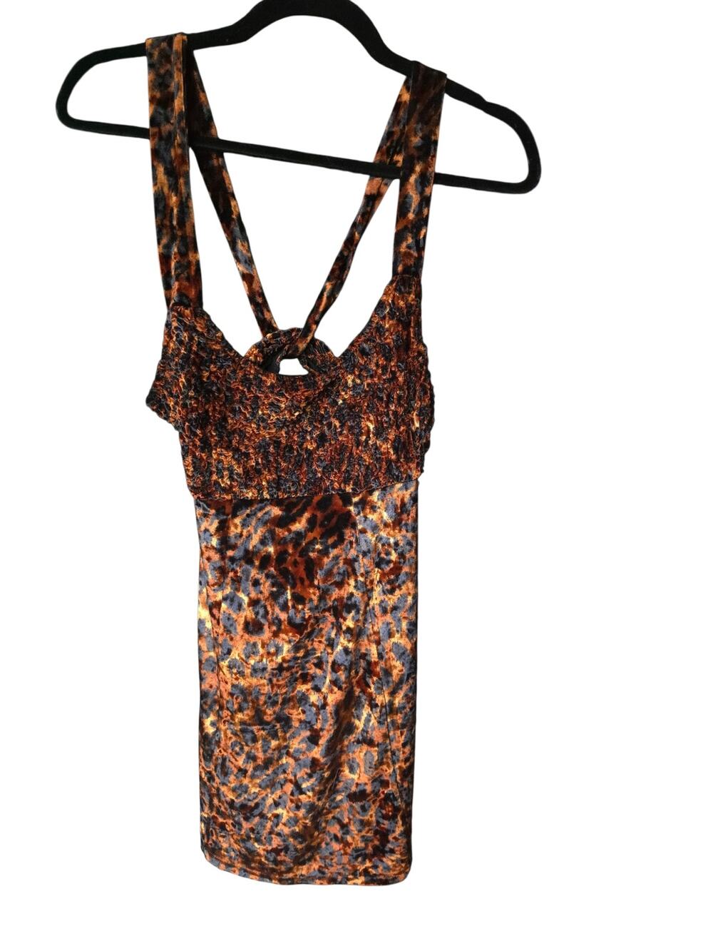 Intimately Free People Virgo Moon Velvet Mini Dress Brown Leopard